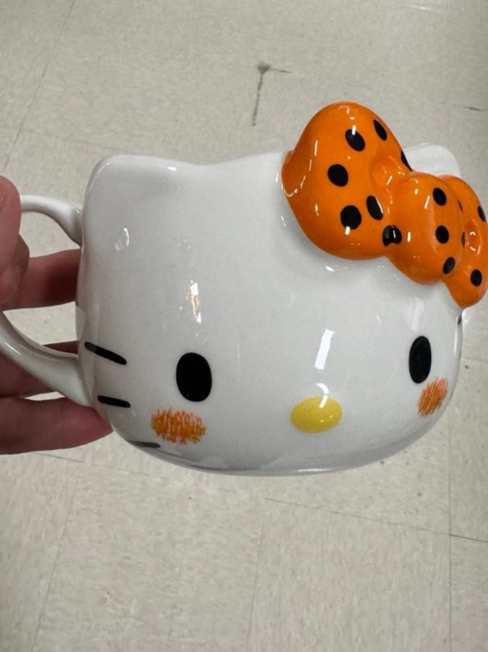 Hello Kitty White Ceramic Mug with Orange Polka-Dot Bow new